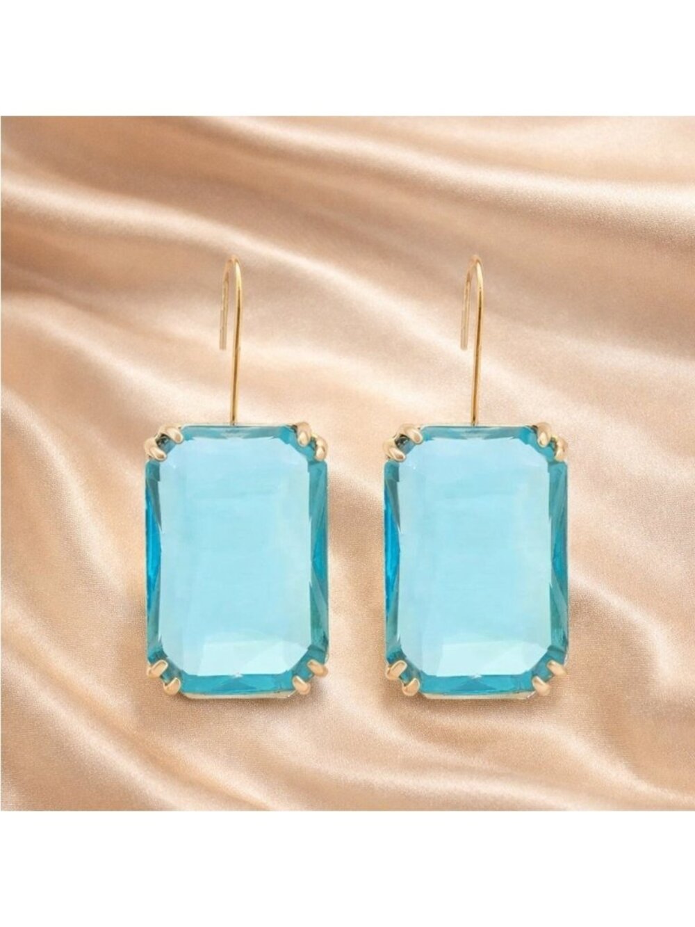 Aquamarine Blue Gold Earrings